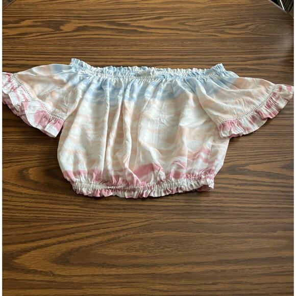 Ocean Drive pink blue short bell sleeved crop top size Large - Picture 1 of 6